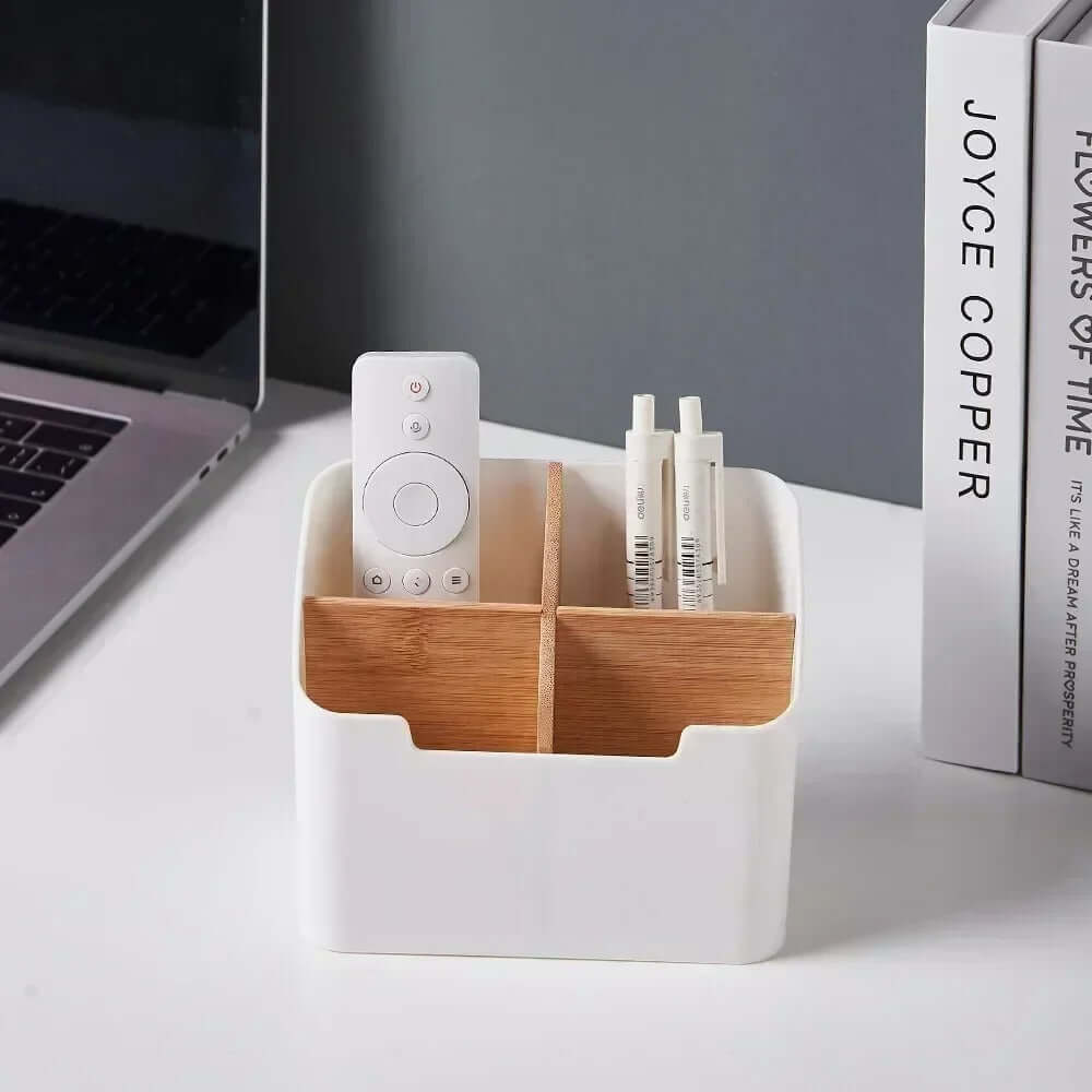 Desktop Remote Control Organizer – Multipurpose 3-Compartment Storage Box