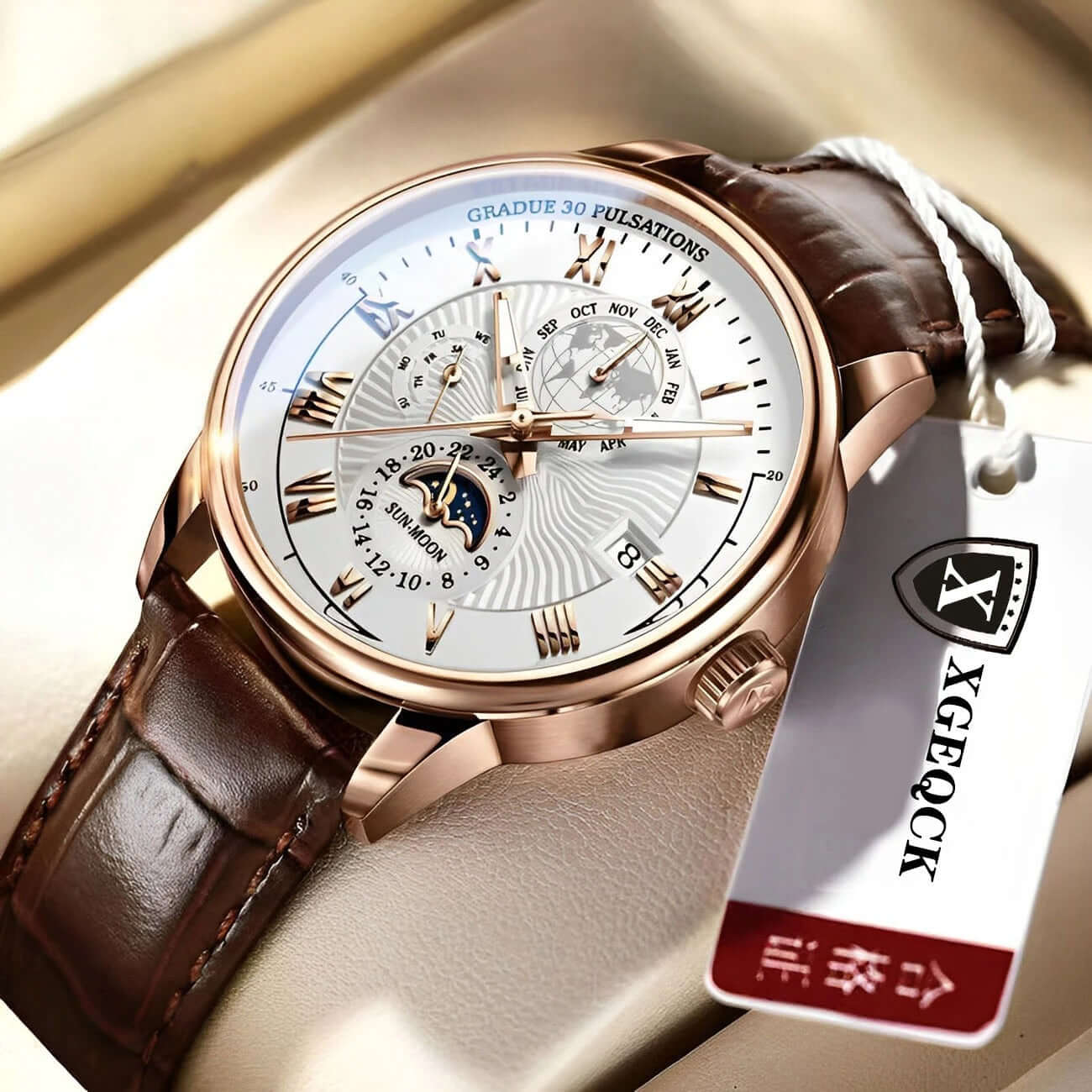 Men’s Luxury Sport Quartz Watch – Waterproof Luminous Leather Timepiece - Poppix