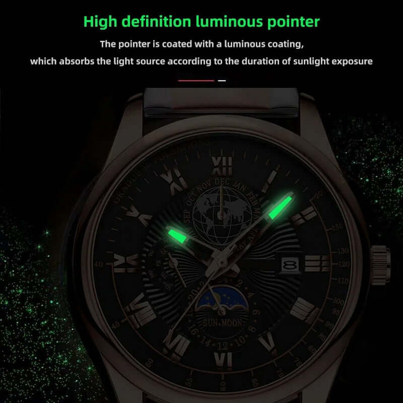Men’s Luxury Sport Quartz Watch – Waterproof Luminous Leather Timepiece - Poppix