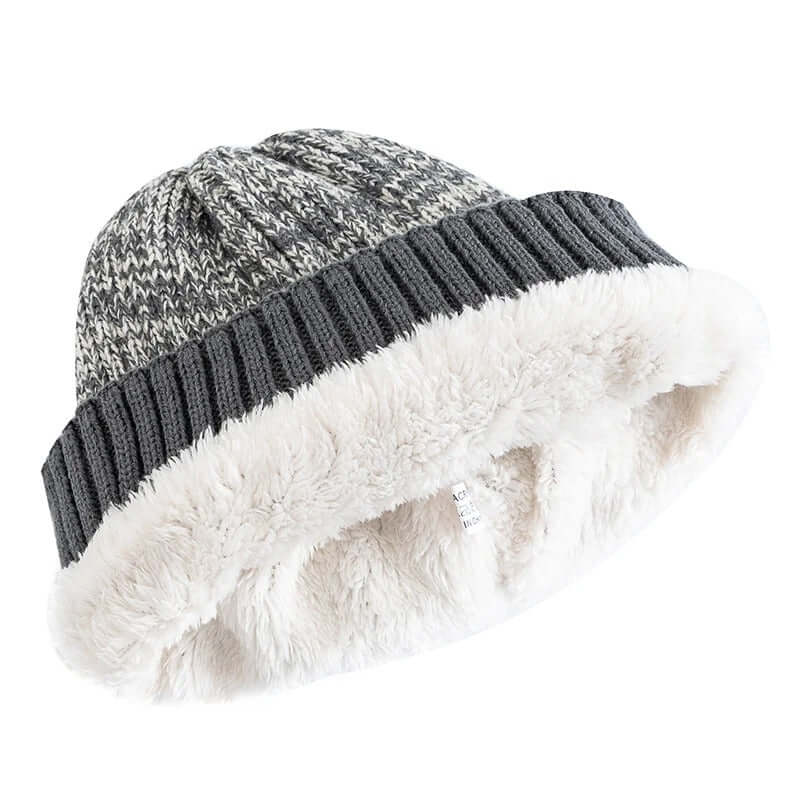 Two-Tone Fleece-Lined Winter Beanie – Unisex Warm Knitted Cap - Poppix