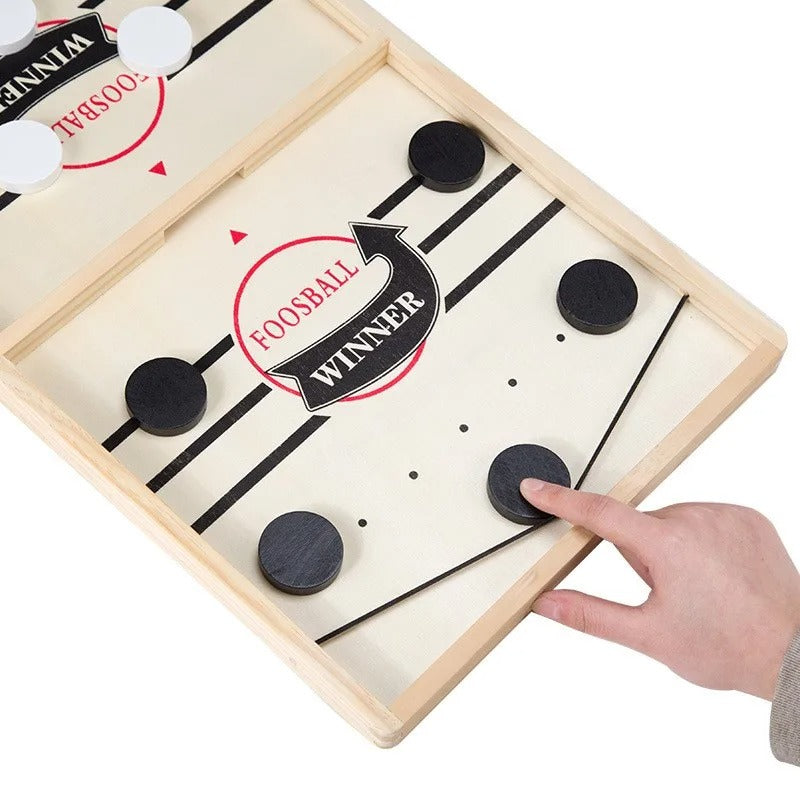 Fast Sling Puck Board Game – Portable Wooden Table Hockey for Kids & Adults - Poppix