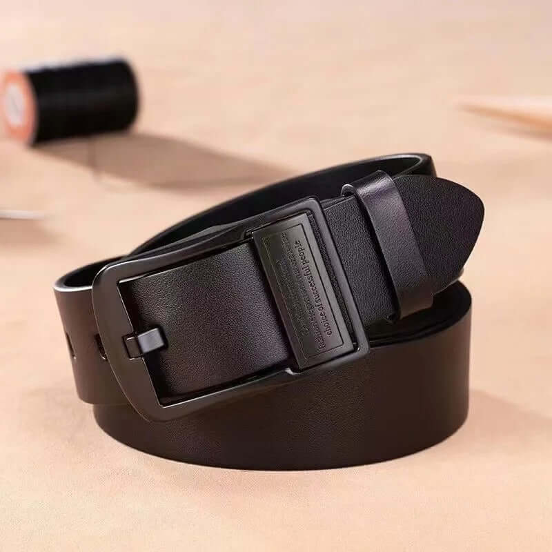 Premium Genuine Cowhide Leather Belt – Luxury Alloy Pin Buckle