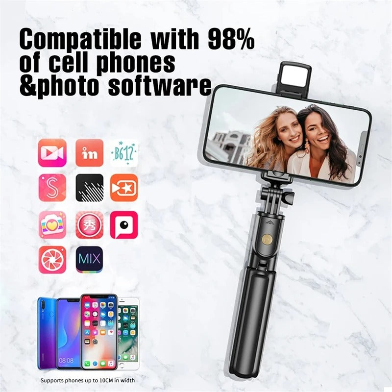 3-in-1 Selfie Stick Tripod with LED Light & Bluetooth Remote - Poppix
