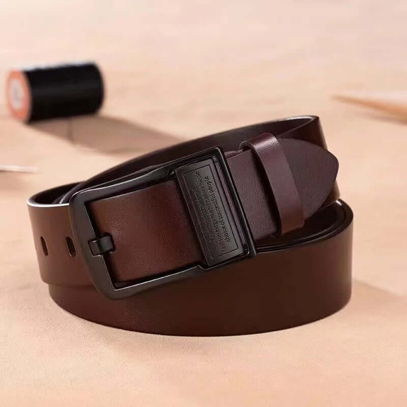 Premium Genuine Cowhide Leather Belt – Luxury Alloy Pin Buckle