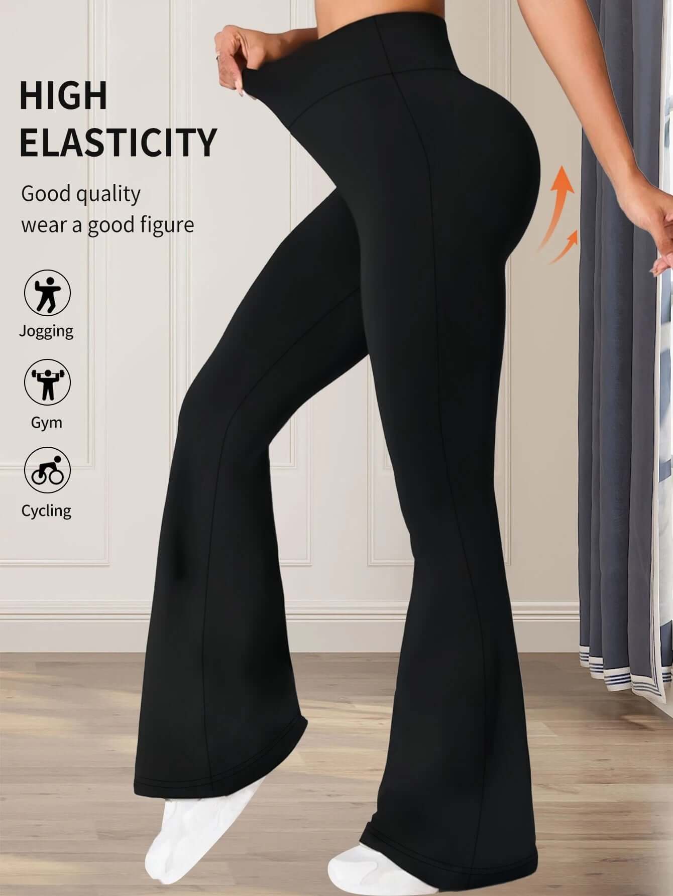 High-Waisted Slim-Fit Flared Pants – Elegant Black Wide-Leg Trousers
