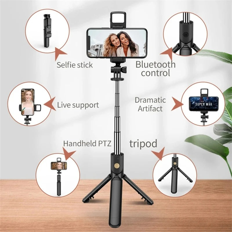 3-in-1 Selfie Stick Tripod with LED Light & Bluetooth Remote - Poppix