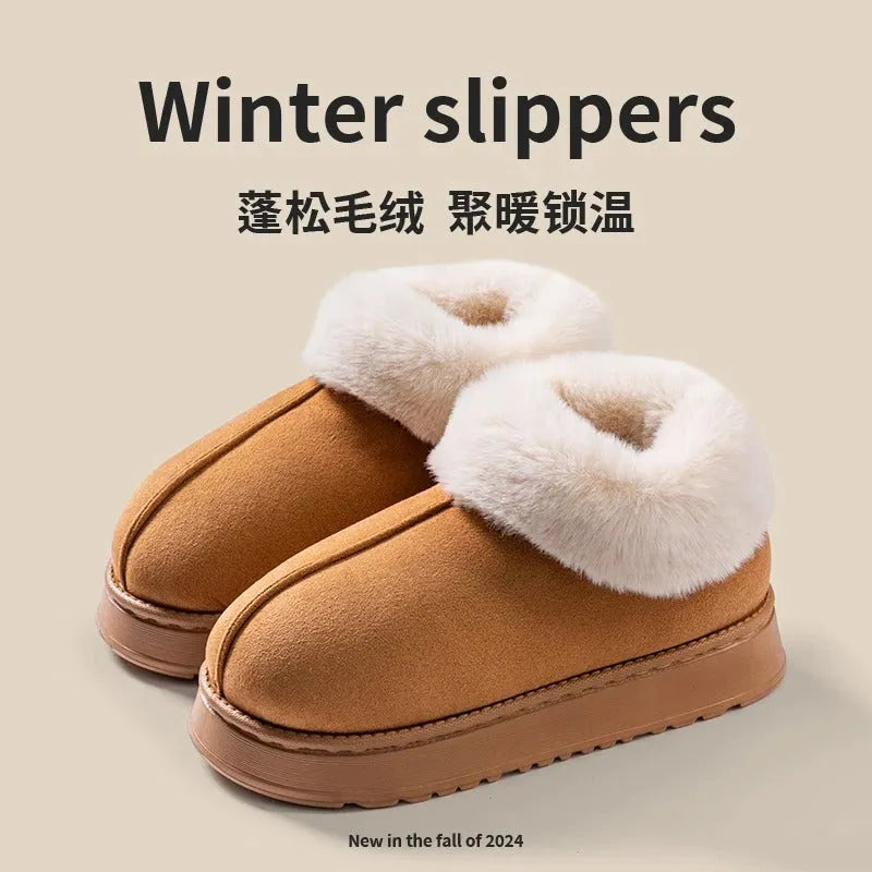 New Luxury Plush Snow Boots: Faux Fur Winter Slippers for Women & Men - Poppix
