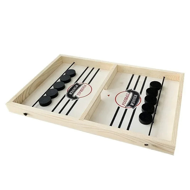 Fast Sling Puck Board Game – Portable Wooden Table Hockey for Kids & Adults - Poppix