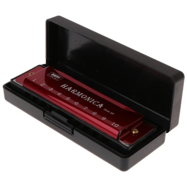 10-Hole Diatonic Harmonica (Key of C) with Case for Beginners - Poppix