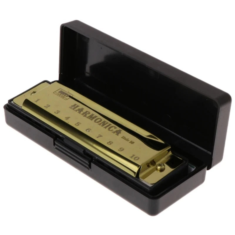 10-Hole Diatonic Harmonica (Key of C) with Case for Beginners - Poppix