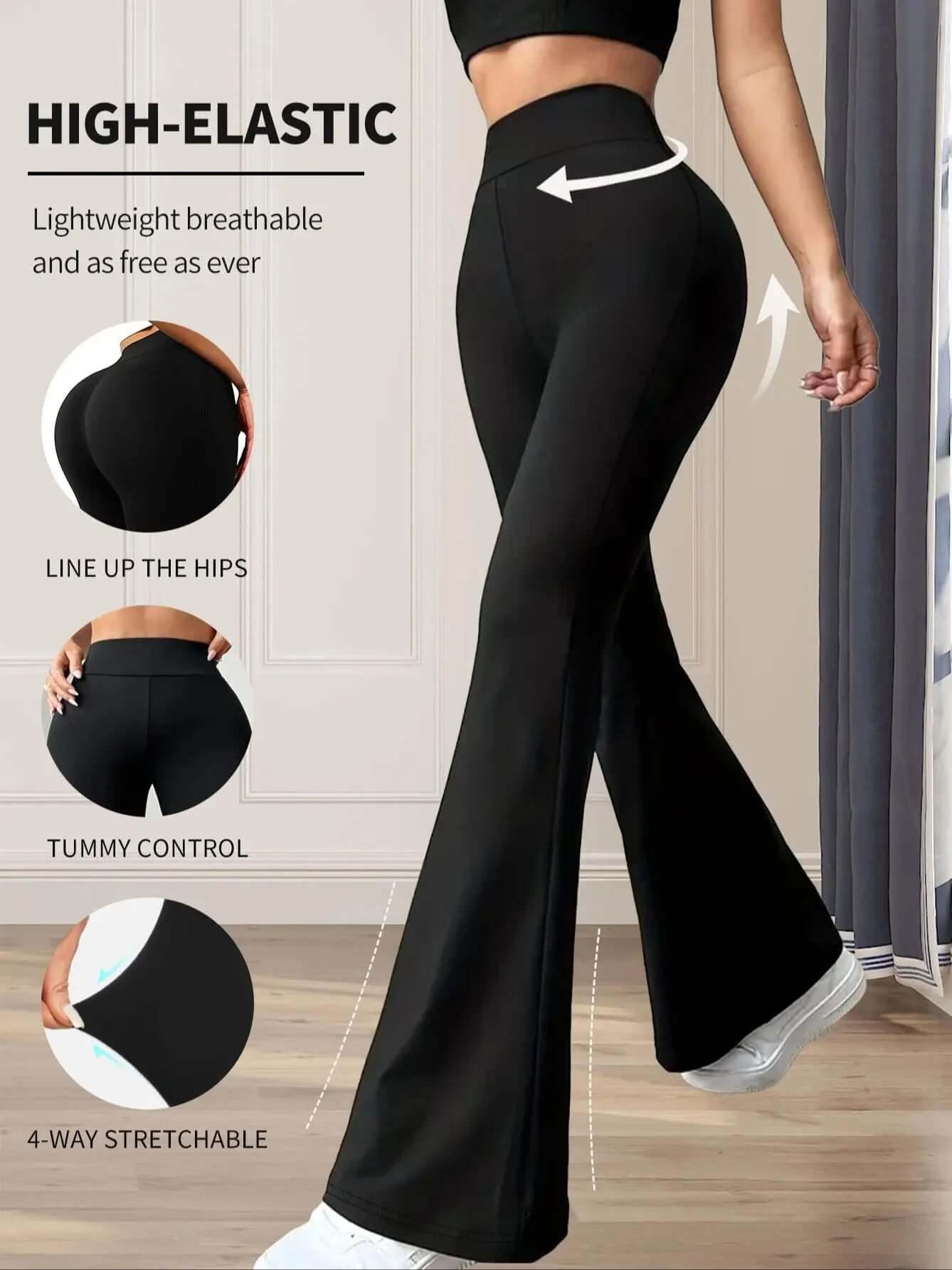 High-Waisted Slim-Fit Flared Pants – Elegant Black Wide-Leg Trousers