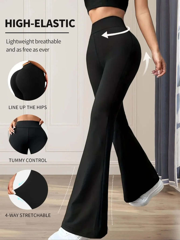 High-Waisted Slim-Fit Flared Pants – Elegant Black Wide-Leg Trousers