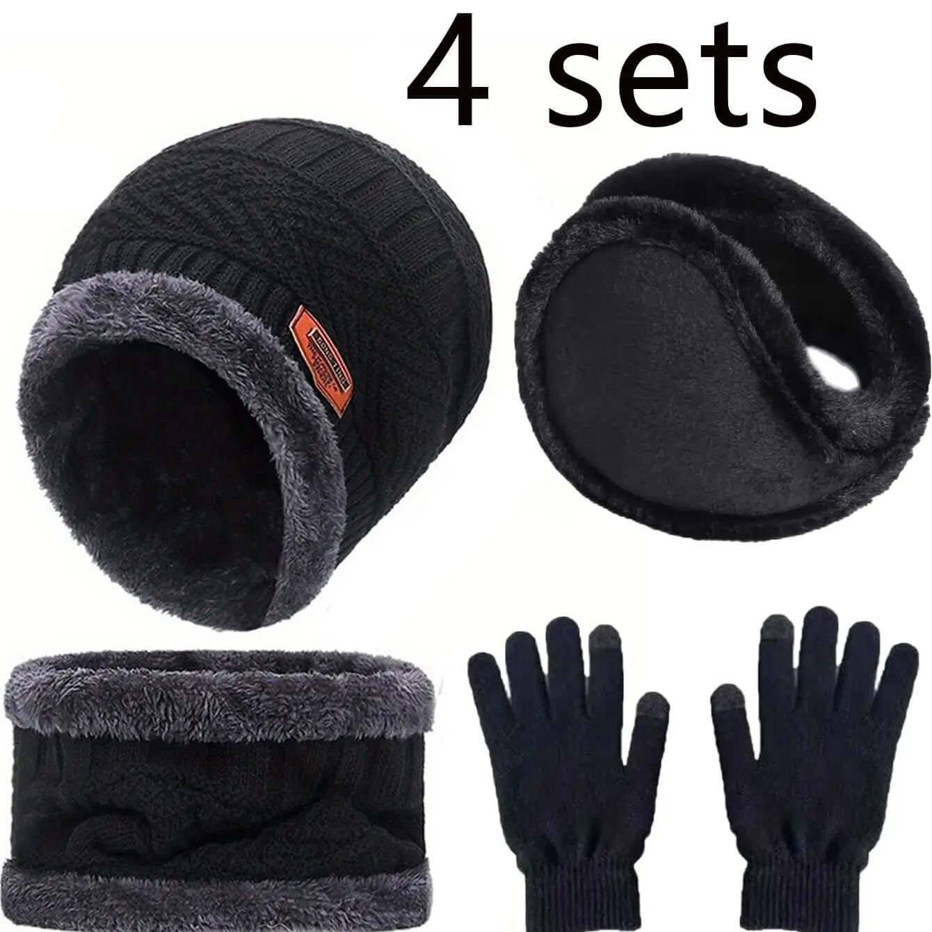 Premium Winter Warmth Set – Velvet-Lined Beanie, Scarf & Touchscreen Gloves