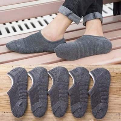 Men’s 5-Pack Cushioned No-Show Socks – Anti-Slip Cotton Boat Socks