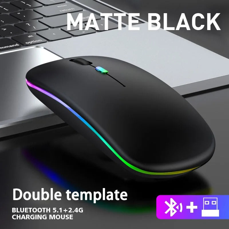 Dual Mode Wireless Mouse – Bluetooth & 2.4GHz Rechargeable RGB Mouse - Poppix