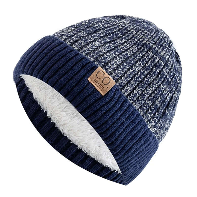 Two-Tone Fleece-Lined Winter Beanie – Unisex Warm Knitted Cap - Poppix