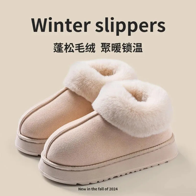 New Luxury Plush Snow Boots: Faux Fur Winter Slippers for Women & Men - Poppix
