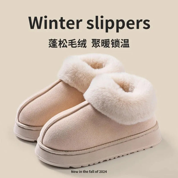 New Luxury Plush Snow Boots: Faux Fur Winter Slippers for Women & Men - Poppix