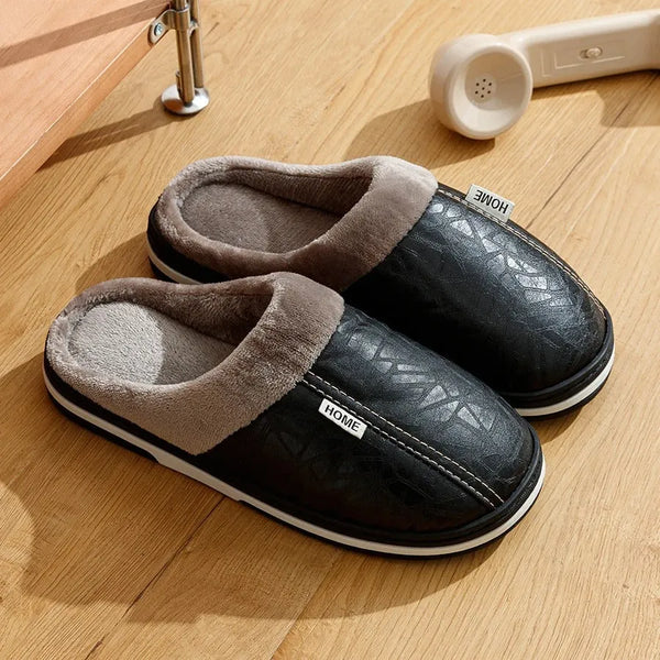 Men’s Waterproof PU Leather Winter Slippers - Poppix