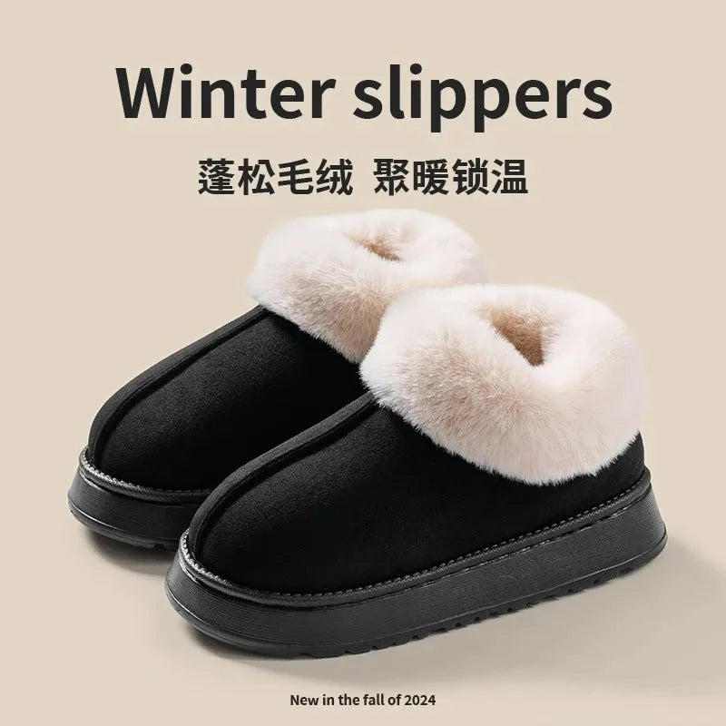 New Luxury Plush Snow Boots: Faux Fur Winter Slippers for Women & Men - Poppix