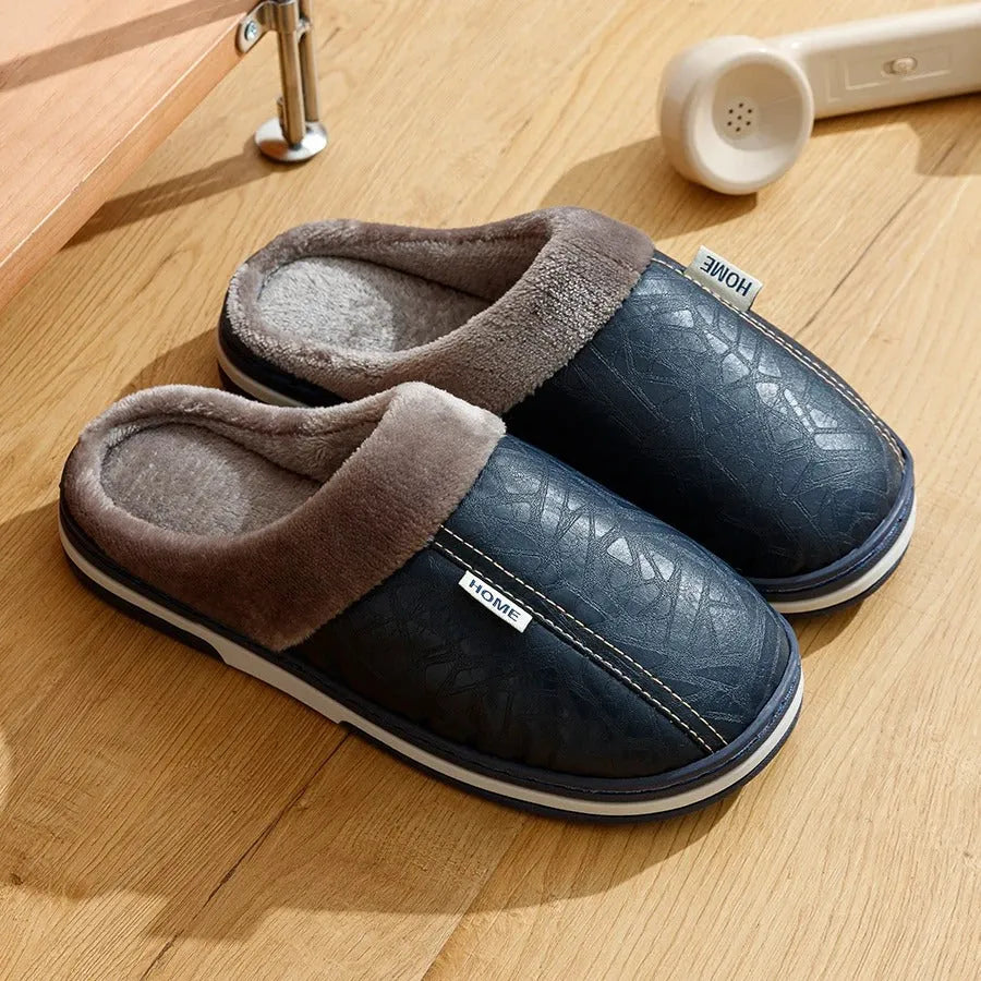 Men’s Waterproof PU Leather Winter Slippers - Poppix