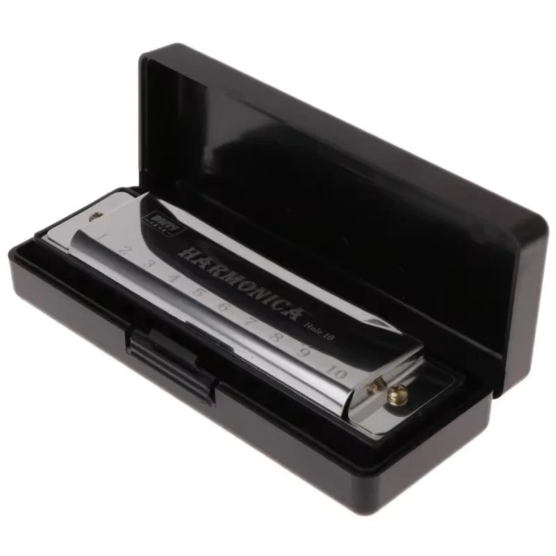 10-Hole Diatonic Harmonica (Key of C) with Case for Beginners - Poppix